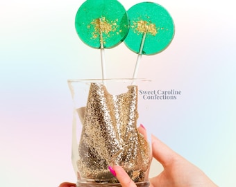 Teal and Gold Sparkle Lollipops, Birthday Party Favors, Gold Themed Party, Birthday Lollipops, Art Deco Candy, Wedding Lollipops, 6/Set