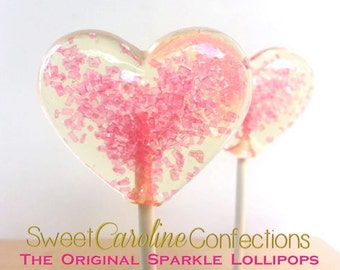 Hot Pink Lollipops, Roze Lollipops, Hart Lolly's, Roze Bruiloft Gunst, Hart Candy, Lolly's, Sweet Caroline Confections-Set van 6