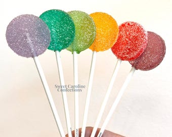 Piruletas ácidas con brillo, tamaño pequeño (1,5 pulgadas), sabores tropicales con delicioso azúcar ácida y brillo, sabores únicos, recuerdos de cumpleaños, juego de 6