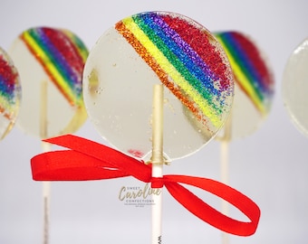 Rainbow Favors, Rainbow Lollipops, Hard Candy Lollipops, Candy Lollipop, Sparkle Lollipops, Lollipops, Sweet Caroline Confections-6/Set