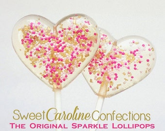 Wedding Favors, Pink and Gold Lollipops, Be my Valentine, Sparkle Lollipops, Sweet Caroline Confections- Set of Six