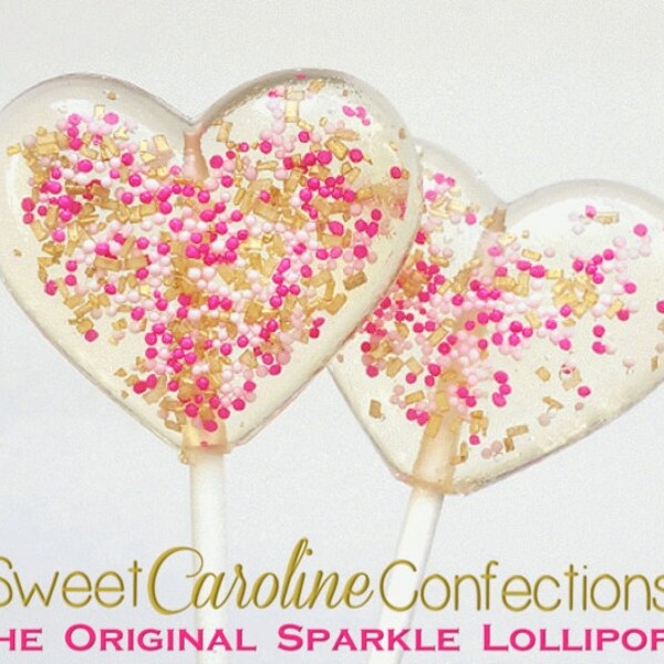 Wedding Favors, Pink and Gold Lollipops, Be my Valentine, Sparkle Lollipops, Sweet Caroline Confections- Set of Six