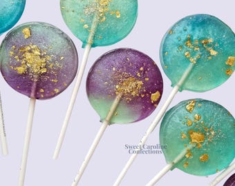 Aqua Purple Sparkle Lollipops, Wedding Lollipops, Wedding Favors, Bridal Lollipops, Bridal Favors, Gold Favors, Sparkle Lollipops, 6/Set