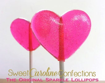 Hot Pink Heart Lollipops, Hot Pink Lollipops, Roze Hart Lolly's, Roze Bruiloft Gunst, Hart Candy, Sweet Caroline Confections -6/Set