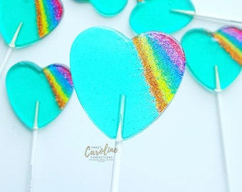 Rainbow Aqua Lollipops, Hard Candy Lollipops, Candy Lollipop, Sparkle Lollipops, Lollipops, Sweet Caroline Confections-6/Set