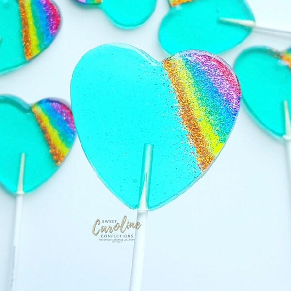 Rainbow Aqua Lollipops, Hard Candy Lollipops, Candy Lollipop, Sparkle Lollipops, Lollipops, Sweet Caroline Confections-6/Set