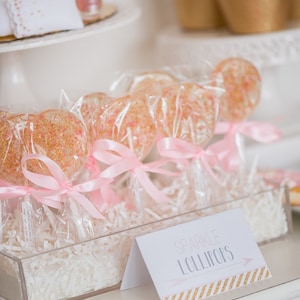 Featured on Hostess with The Mostess: Pink and Gold Sparkle Lollipops, Princess Party, Pink and Gold,  Sweet Caroline Confections-6/Set