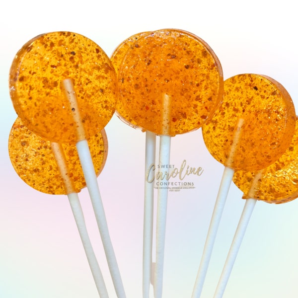 Mango Tajin Hard Candy Lollipops, Candy, Party Favors, Tropical Lollipops, Mexican Candy, Wedding Favors, Sparkle Lollipops-6/Set