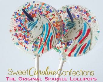 Mystical Pony Lollipops, Rainbow Lollipops, Unicorn Party, Rainbow Unicorns, Gift, Sparkle Lollipops, Sweet Caroline Confections -6/Set