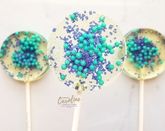 Purple and Teal Lollipops, Hard Candy Lollipops, Candy, Baby Shower Favors, Favors, Sparkle Lollipops, Sweet Caroline Confections-6/Set