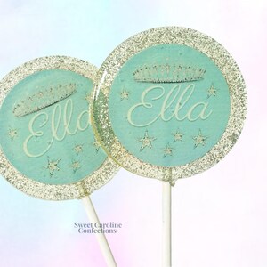 Cinderella Princess Lollipops, Princess Party, Light Blue Favors, Candy, Party Favors, Sparkle Lollipops, Blue and Silver Lollipops 4/Set
