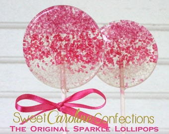 Pink Ombre Lollipops, Magenta Hot Pink and Light Pink Ombre Sparkle Lollipops, Wedding Favors, Sweet Caroline Confections -6/Set