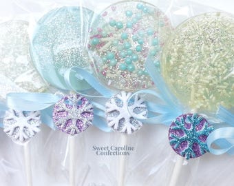 Paletas de Frozen, Paletas de Frozen, Paletas de copo de nieve, Temática de Frozen, Recuerdos para fiestas, Paletas, Dulces Caroline Confections, Brillo (6 unidades)