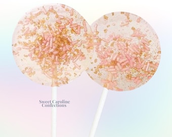 Light Pink+Gold Sparkle Lollipops, Wedding Lollipops, Wedding Favors, Bridal Lollipops, Bridal Favors, Favors, Sparkle Lollipops 6/Set