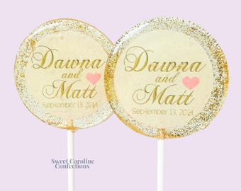 White+Gold Custom Wedding Lollipops, Wedding Candy, Wedding Lollipops, Wedding Favors, Bridal Shower Favors, Sparkle Lollipops, 6/Set