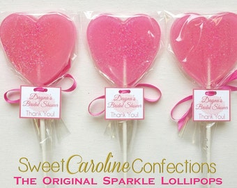 Brautparty Gastgeschenke, Rosa Lollipops, Valentinstag, Hard Candy Lollipops, Glitzer Lollipops, Sweet Caroline Confections-6/Set