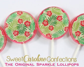 Hibiscus Flower Lollipops, Tropical Lollipops, Beach Wedding, Sweet Caroline Confections, Sparkle Lollipops, Wedding Lollipops-6/Set
