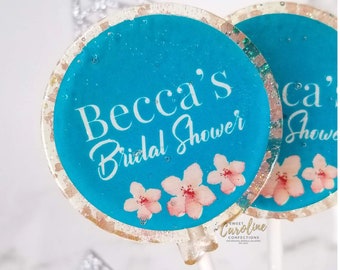 Blue and Coral Bridal Shower Lollipops, Wedding Favors, Wedding, Wedding Favors for Guests, Bridesmaid Gift, Wedding Gift, Candy  6/Set
