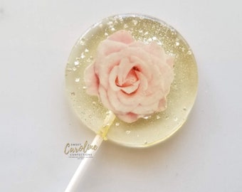 Mothers Day Gift, Flower Lollipops, Garden Party, Rose Party, Spring Favors, Sparkle Lollipops, Sweet Caroline Confections-6/Set