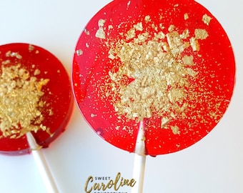 Red and Gold Lollipops, Gold and Red Lollipops, Hard Candy Lollipops, Wedding Lollipops, Lollipops, Sweet Caroline Confections -Set of Six