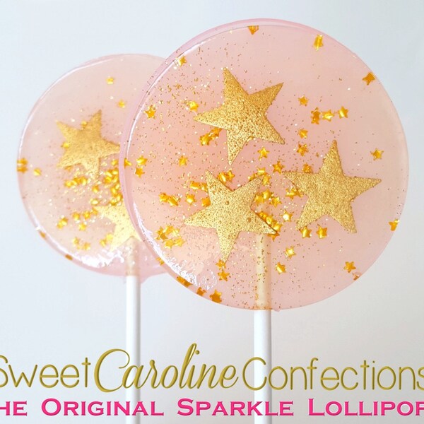 Birthday Favors, Pink and Gold Star Lollipops, Star Party, Gold Stars, Twinkle Twinkle, Candy Lollipops, Sparkle Lollipops, -6/Set