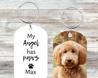 My Angel Has Paws Personalized Pet Memorial Gift, Dog Loss Gift, Pet Gift for Him, Pet Remembrance Photo Keychain, Pet Keychain Dog Memorial