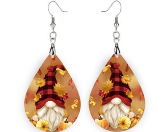 Fall Gnome Earrings, Fall Leaves Earrings, Fall Teardrop Earrings, Fall Earrings Dangle