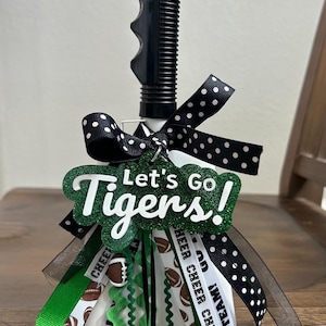 Sports Team Cow Bell - Game Day Victory Bells - School Spirit - Lets go Tigers Green and White