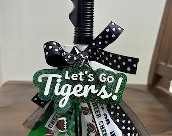 Sports Team Cow Bell - Game Day Victory Bells - School Spirit - Lets go Tigers Green and White