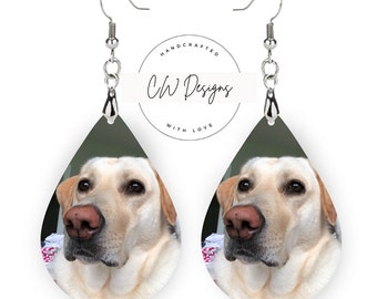 Personalized Pet Photo Teardrop Earrings, Pet Gift, Personalized Earrings for Pet Lovers