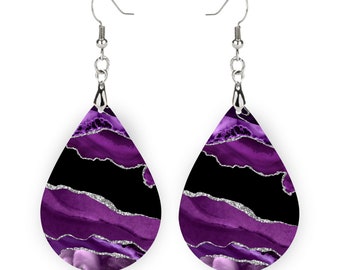 Purple Dangle Earrings, Purple Earrings for Women, Summer Earrings, Gift for Mom, Mother's Day Gift Idea (Purple Black & Silver)