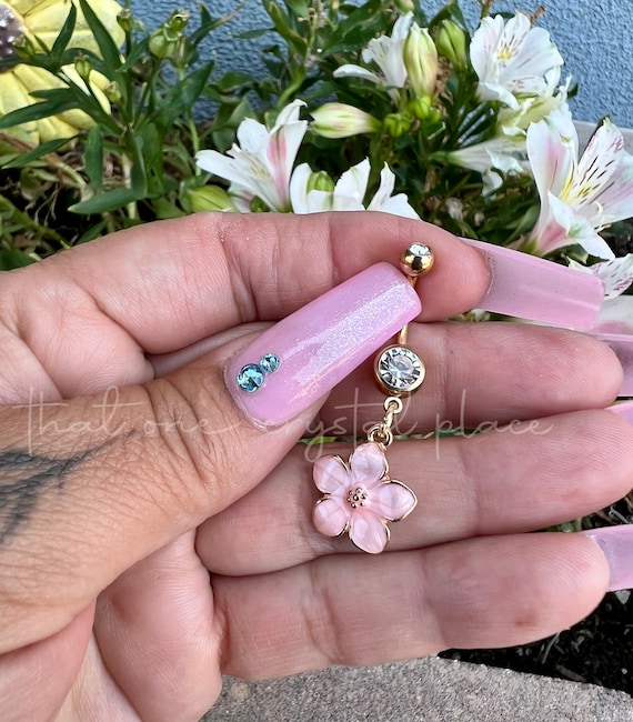 BIN #20 Gold Crystal Inspired Pink Hawaiian Hibiscus Flower Dangle