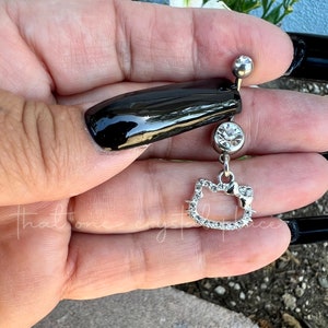 BIN #148 Kitty Silver Crystal Necklace Inspired Clear Bling Bow Face Head Surgical Steel Belly Navel Button Ring