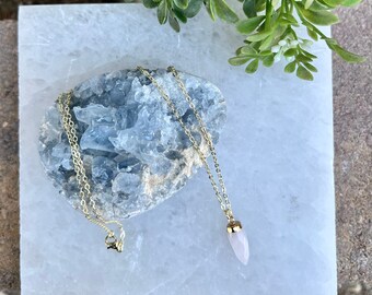 Rose Quartz Unconditional Love & Healing 20" Charm Pendant Gold Crystal Necklace