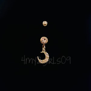 BIN #50 Crystal Crescent MOON Gold Inspired Belly Button Navel Ring Barbell Body Piercing