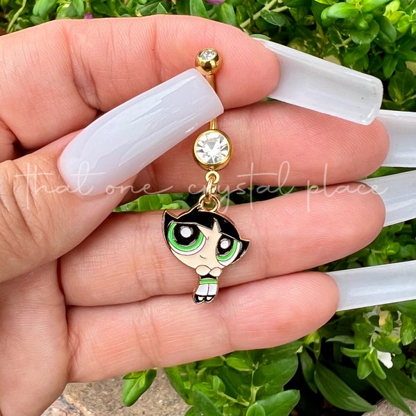 BIN #177 The POWERPUFF Girls Gold Inspired Cartoon BUTTERCUP Vintage Inspired Belly Button Navel Ring Barbell Body Piercing