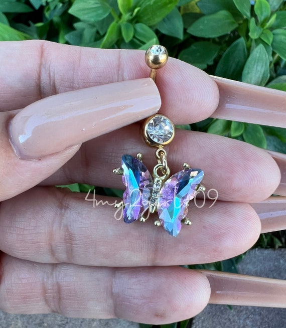 Surgical Steel Multi Color Rainbow Antique Butterfly Belly Button Navel Ring Surgical Steel Multi Color Rainbow Antique Butterfly Belly Button Navel Ring