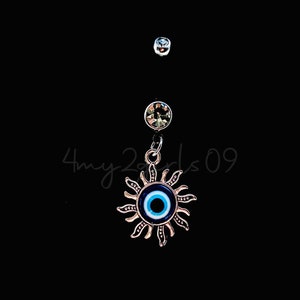 BIN #71 Blazing Sunburst SUN of Life Strength 316L Stainless Steel Belly Button Navel Ring Barbell Body Piercing Evil Eye Protection