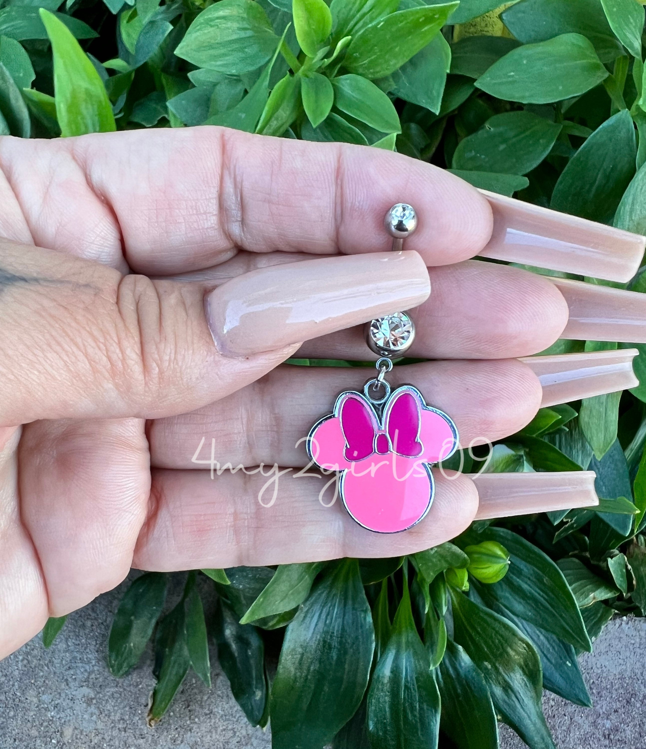 BIN 1 Disney Minnie Mouse PINK BOW Dangle Navel Belly Button Ring