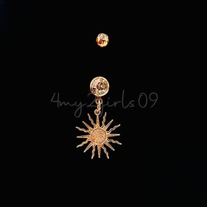 BIN #75 New Blazing Sunburst SUN of Life Strength Gold Inspired Dainty Sparkle Gem Belly Button Navel Ring Barbell Body Piercing