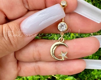 BIN #53 Crystal Crescent Sailor MOON Gold Inspired Scepter Inspired Belly Button Navel Ring Barbell Body Piercing