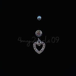 BIN # 41 Last Of Stock! Crystal Inspired Heart Outline Bling Dangle Navel Belly Button Ring 316L