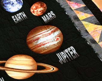 Planets Quilt and crib sheet - Solar System Quilt - Space wall hanging - Space Quilt  - Personalize - Lap Quilt - Space Toddler Bedding