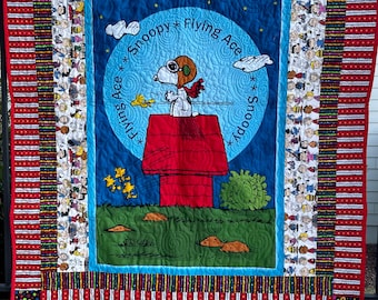 Snoopy Flying Ace Baby Quilt – Personalized Cotton Crib Quilt