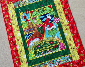 Seuss Grinch & Who-Ville Christmas Quilt, Holiday Heirloom, Personalized Baby Quilt