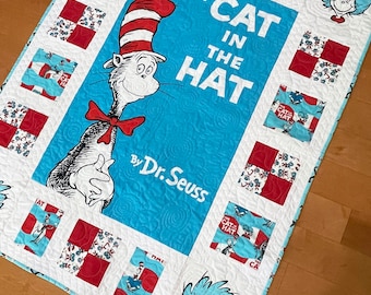 Sale! Cat in a Hat- Seuss Baby or Twin Quilt -Seuss Wall Hanging - Unique artistic quilting - Baby Bedding - Personalize