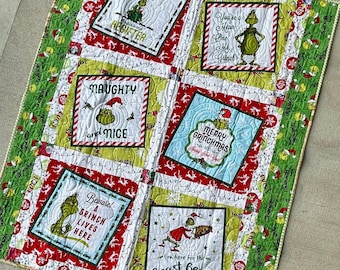 Seuss Grinch Christmas “Naughty or Nice” Crib Size Quilt, Holiday Heirloom, Personalized Quilt