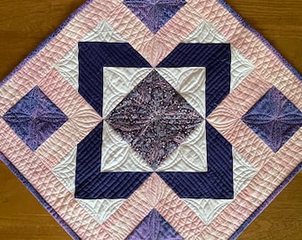 Square Quilted Table Runner, Batik Earth Tones, Modern Design