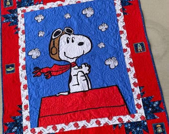 Snoopy Baby Quilt - Snoopy Red Baron Crib Quilt, Personalize - Snoopy Wall Quilt - Baby Shower Gift