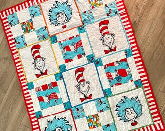 Cat in the Hat Baby Quilt – Seuss Nursery Decor, Personalized